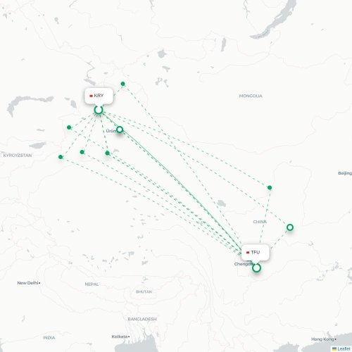 Mapa lotu bezpośredniego Karamay – Chengdu