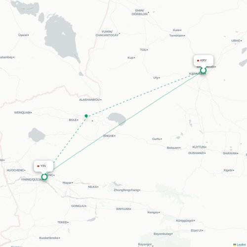 Mapa lotu bezpośredniego Karamay – Ili