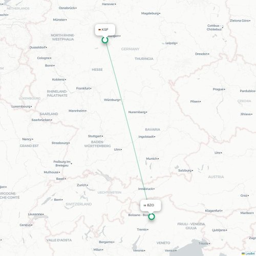 Kassel - Bozen kaart van rechtstreekse vlucht