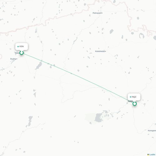 Mapa de vuelo directo Kostanái - Astana