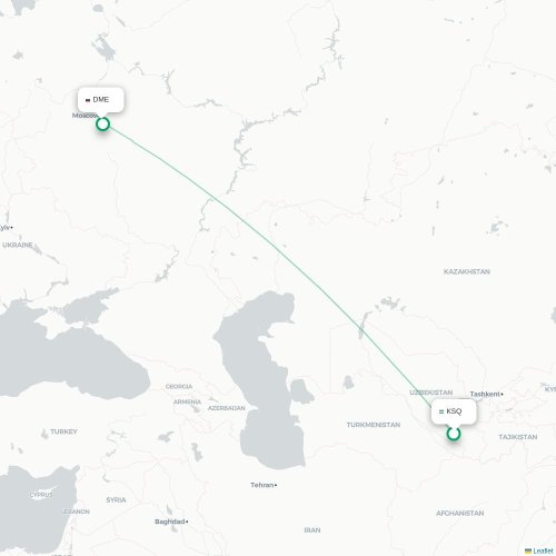 Mapa de vuelo directo Qarshi - Moscú