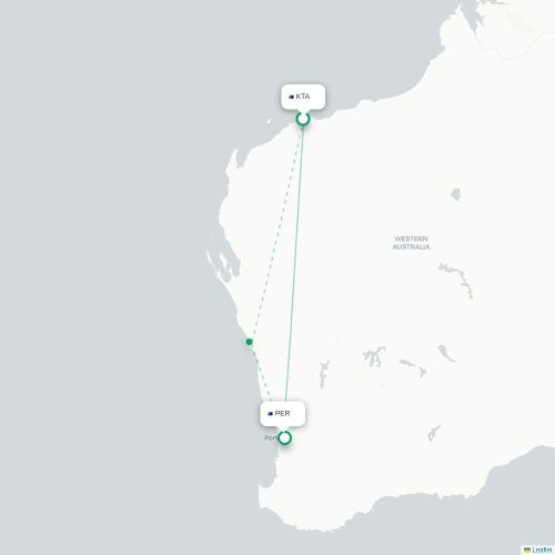 Mapa lotu bezpośredniego Karratha Zachodnia – Perth Zachodnia