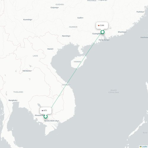 Mapa lotu bezpośredniego Phnom Penh – Kanton