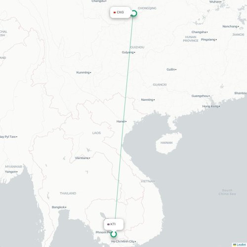 Mapa lotu bezpośredniego Phnom Penh – Chongqing