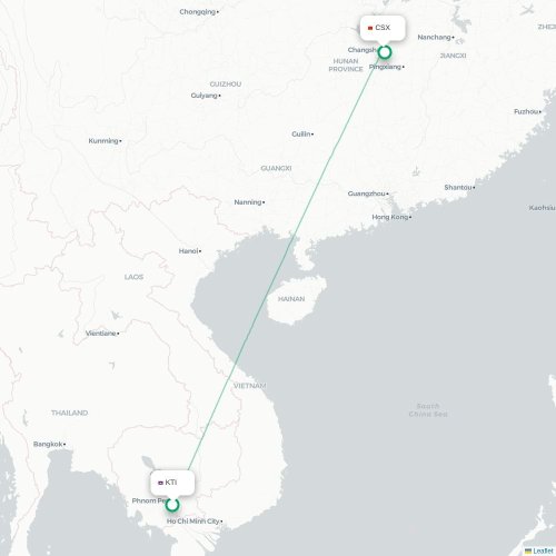 Mapa lotu bezpośredniego Phnom Penh – Changsha