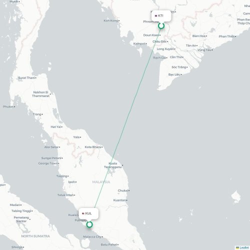 Phnom Penh – Kuala Lumpur suoran lennon kartta