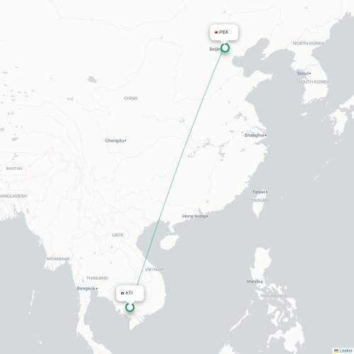 Mapa lotu bezpośredniego Phnom Penh – Pekin