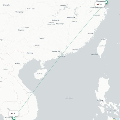 Mapa lotu bezpośredniego Phnom Penh – Szanghaj