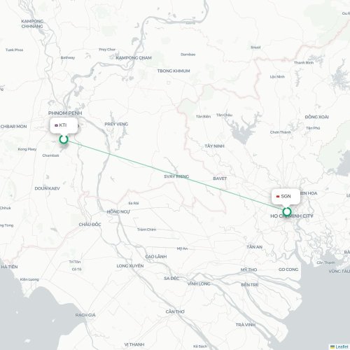 Mapa lotu bezpośredniego Phnom Penh – Ho Chi Minh