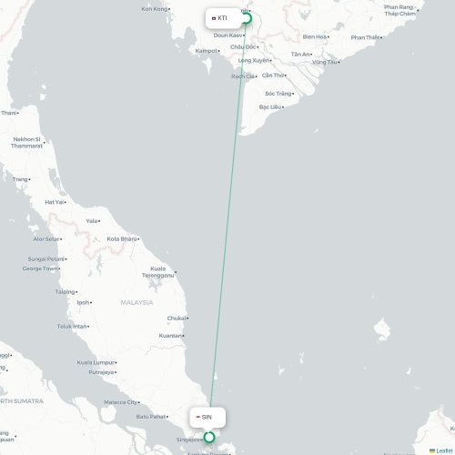 Mapa lotu bezpośredniego Phnom Penh – Singapur