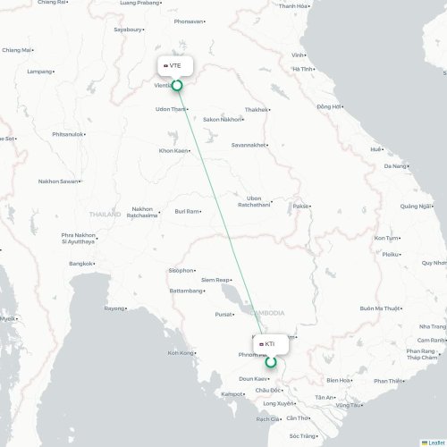 Mapa lotu bezpośredniego Phnom Penh – Wientian