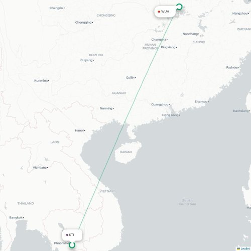 Mapa lotu bezpośredniego Phnom Penh – Wuhan