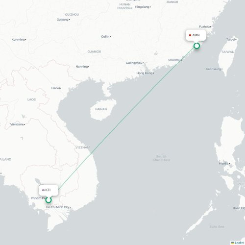 Mapa lotu bezpośredniego Phnom Penh – Xiamen