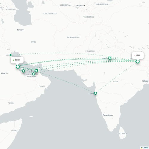 Mapa lotu bezpośredniego Katmandu – Ad-Dammam