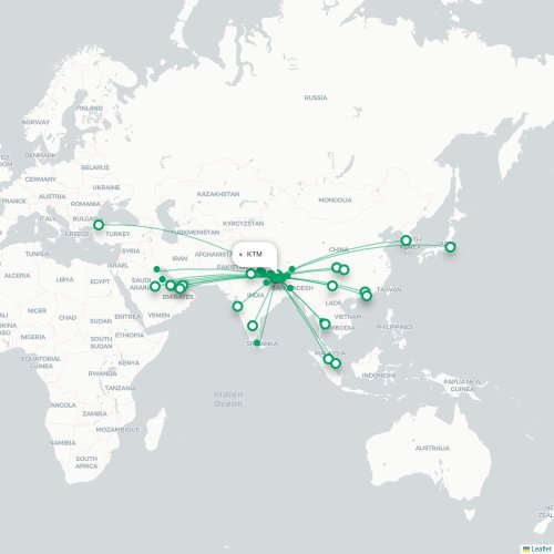 Mapa lotu bezpośredniego Katmandu – Lhasa