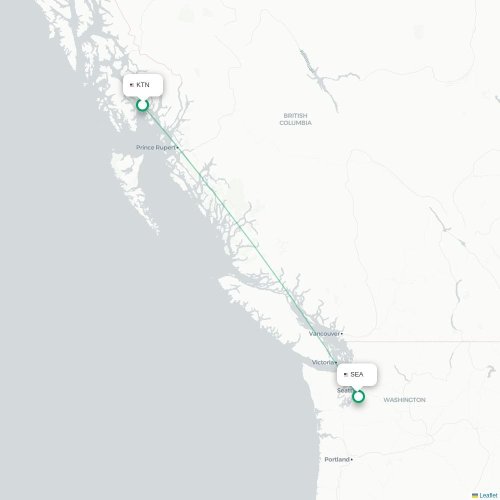 Mapa lotu bezpośredniego Ketchikan – Seattle