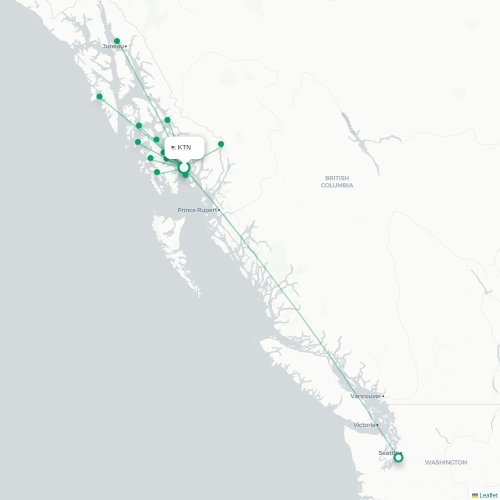 Mapa lotu bezpośredniego Ketchikan – Juneau