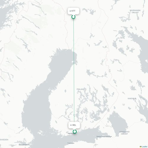 Mapa de vuelo directo Kittilä - Helsinki
