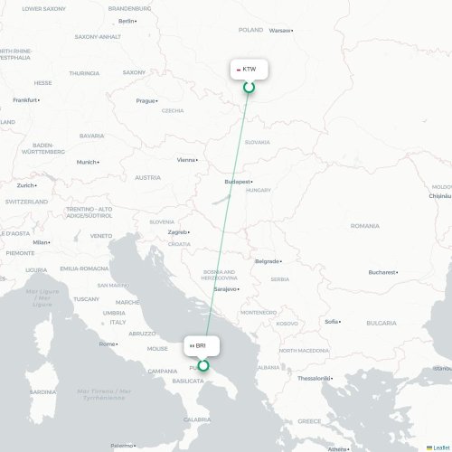 Mapa lotu bezpośredniego Katowice – Bari