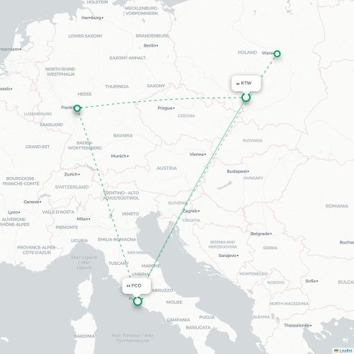 Mapa lotu bezpośredniego Katowice – Rzym