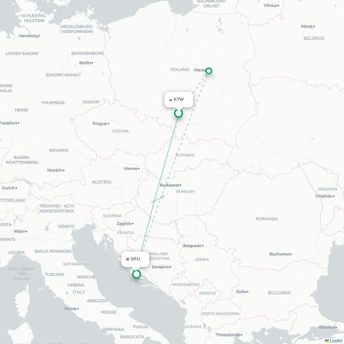 Katowice - Split kort over direkte fly