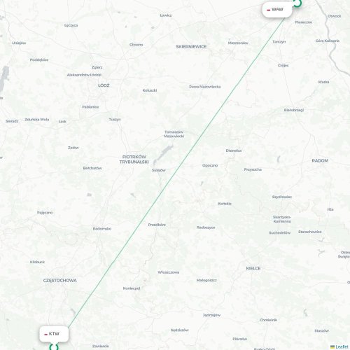 Mapa de vuelo directo Katowice - Varsovia
