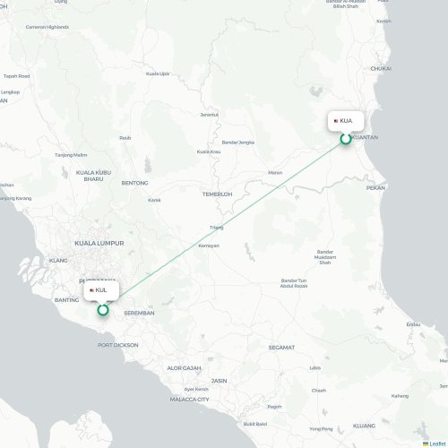 Mapa lotu bezpośredniego Kuantan – Kuala Lumpur
