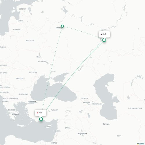 Mapa de vuelo directo Samara - Antalya