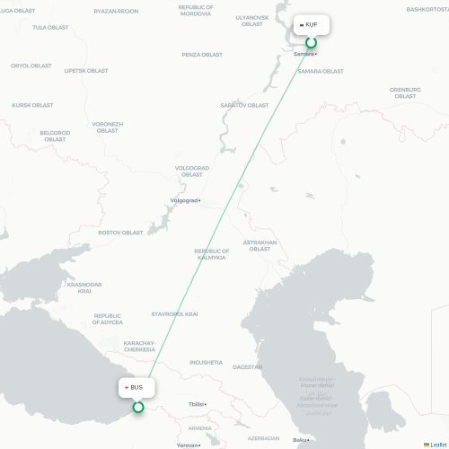 Mapa de vuelo directo Samara - Batum