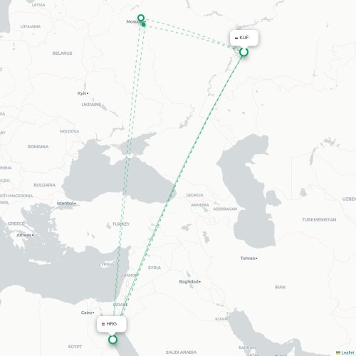 Mapa de vuelo directo Samara - Hurgada