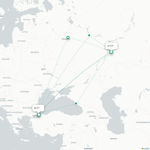 Mapa de vuelo directo Samara - Estambul