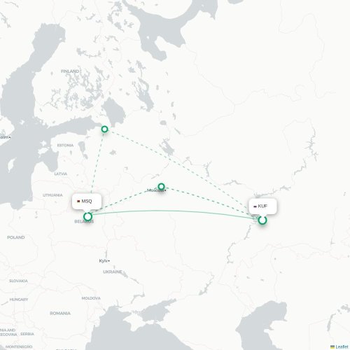 Mapa de vuelo directo Samara - Minsk
