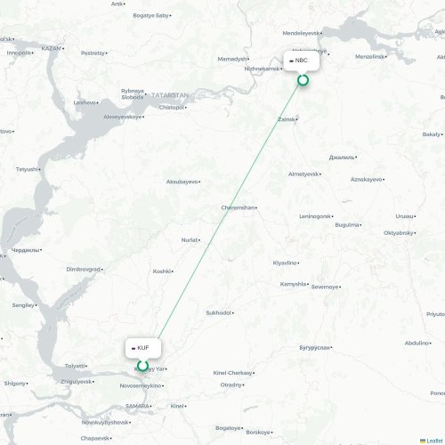 Mapa de vuelo directo Samara - Nizhnekamsk