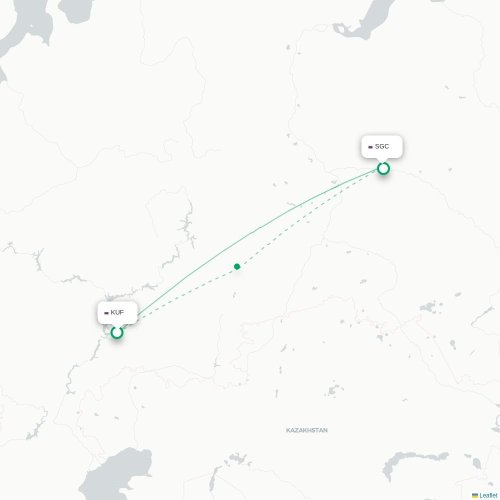 Mapa de vuelo directo Samara - Surgut