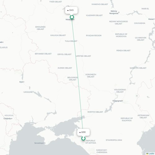 Mapa de vuelo directo Samara - Moscú