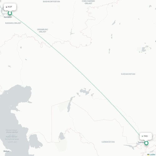 Mapa de vuelo directo Samara - Taskent