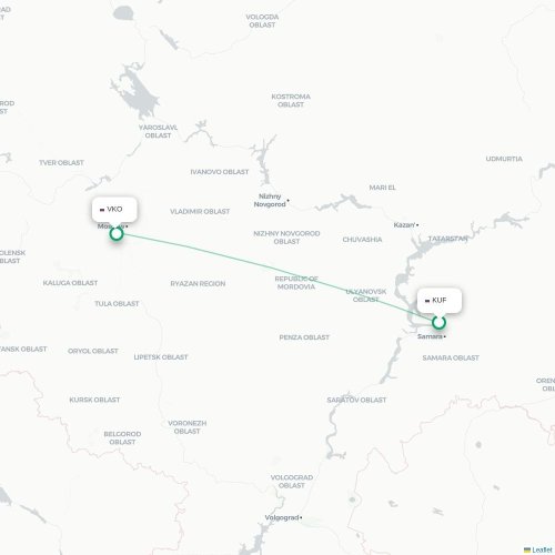 Samara - Moskva karta över direktflyg