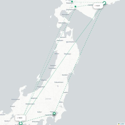 Mapa lotu bezpośredniego Kushiro – Nagoja