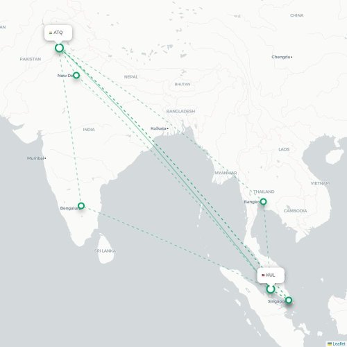 Mapa lotu bezpośredniego Kuala Lumpur – Amritsar