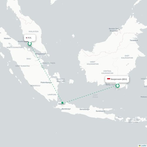 Mapa lotu bezpośredniego Kuala Lumpur – Banjarmasin