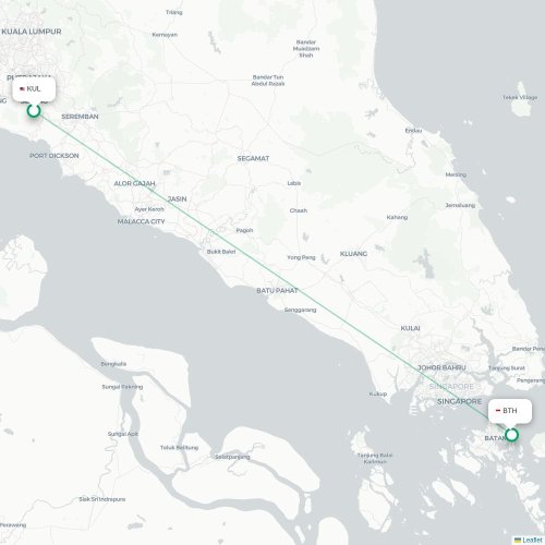 Mapa lotu bezpośredniego Kuala Lumpur – Batam