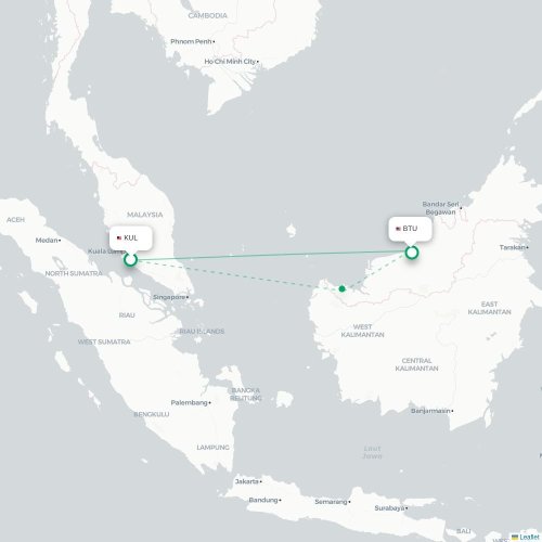 Mapa de vuelo directo Kuala Lumpur - Bintulu