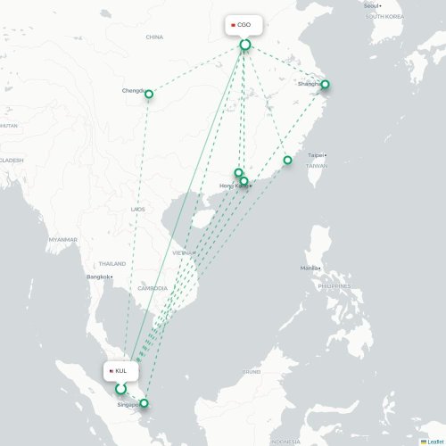 Mapa lotu bezpośredniego Kuala Lumpur – Czengczou