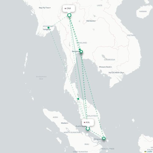 Mapa de vuelo directo Kuala Lumpur - Chiang Mai