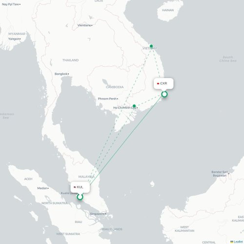 Mapa lotu bezpośredniego Kuala Lumpur – Nha Trang