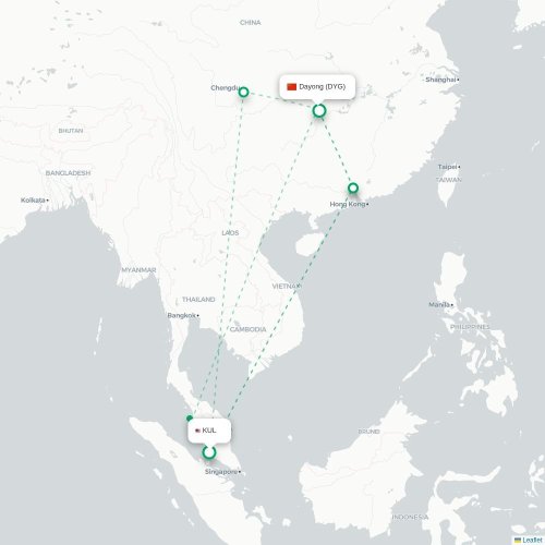 Mapa lotu bezpośredniego Kuala Lumpur – Zhangjiajie