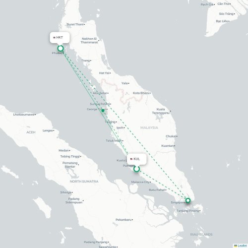 Mapa de vuelo directo Kuala Lumpur - Phuket