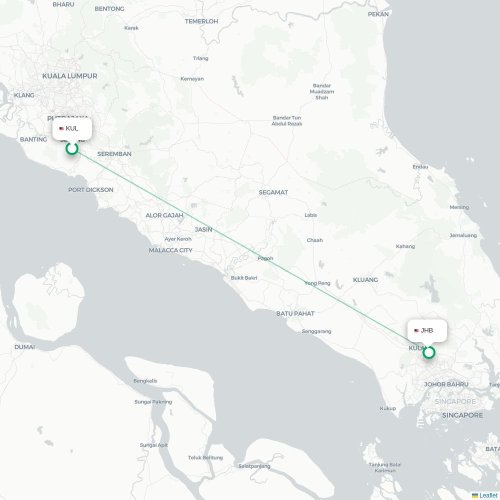 Mapa lotu bezpośredniego Kuala Lumpur – Johor Bahru