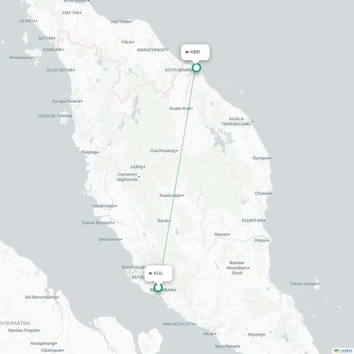 Mapa lotu bezpośredniego Kuala Lumpur – Kota Bahru