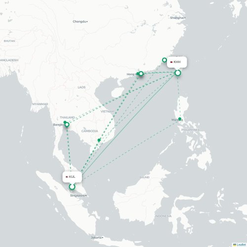 Mapa lotu bezpośredniego Kuala Lumpur – Kaohsiung